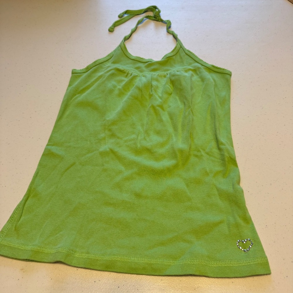 Y2K Aesthetic Girls Size‎ 10 Gap Kids Green Halter Top Rhinestone Heart vintage